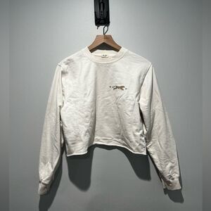 John Galt Cream Crewneck Graphic Cropped Sweatshirt One Size